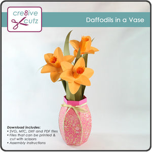 New! Daffodils in a Vase 3D SVG Papercrafting Pattern