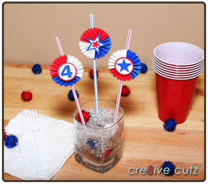 4th of July Party Straw Toppers