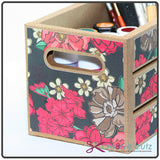 Side view of faux wood storage crate papercrafting project for Cricut