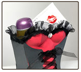 Cricut compatible craft pattern. Valentines Day Bustier Purse gift basket idea