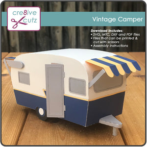 Front & side view of vintage travel trailer gift box