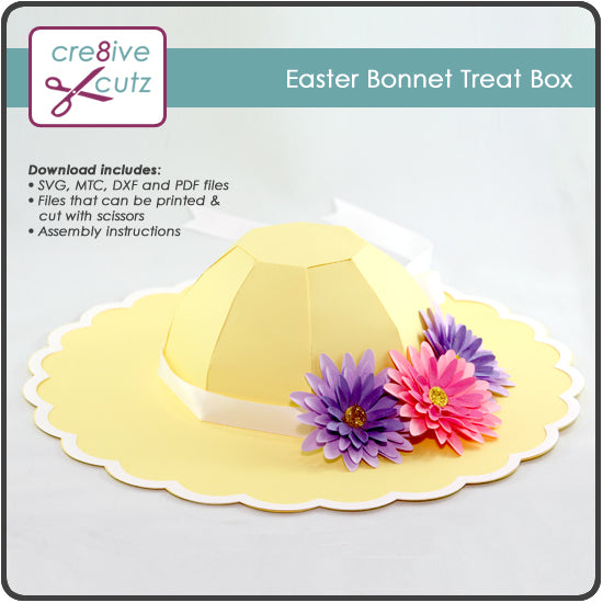 SVG, Cricut and other electronic cutting file compatible paper craft project of Easter hat with hidden gift box.