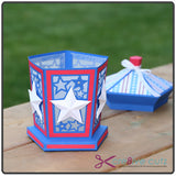 Front View of 4th Of July Luminary SVG papercraft project with lid off