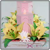 Side view of candles, flowers and tray on SVG centerpiece project